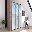 AURLANE - Porte de douche pivotante type industriel - 80x200cm - PROFILE NOIR MAT - verre 6mm - vignette