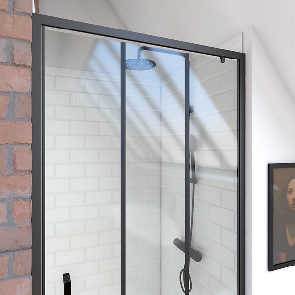AURLANE - Porte de douche pivotante type industriel - 80x200cm - PROFILE NOIR MAT - verre 6mm - large