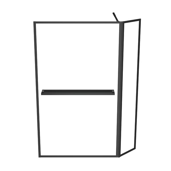 AURLANE - Paroi de Douche avec Volet Pivotant 120+40x200cm - Profilé, Porte-serviette et étagère NOIR MAT - large