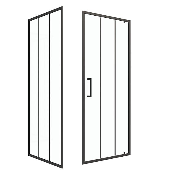 AURLANE - Porte de douche serigraphiee - 90x200cm + Paroi retour - 90x200 cm - PORTE PIVOTANTE - large