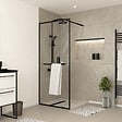 AURLANE - Paroi de Douche Noir Mat 100x200cm - Porte-serviette et étagère - DARK CONTOURING SHELF - vignette