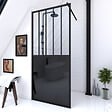 AURLANE - Paroi de douche a l'italienne - 100x200 cm VERRE TRANSPARENT 5mm + barre de maintien noir - vignette