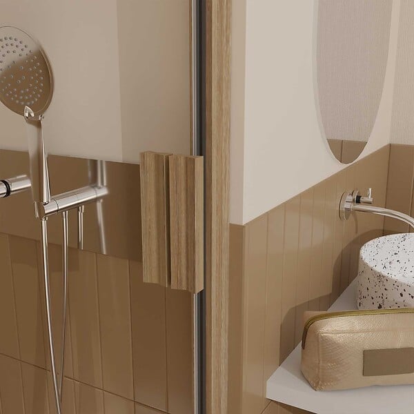 AURLANE - Porte de Douche Pivotante et Retour 90x90x200cm - Profilés Alu Effet Bois - Verre Trempé 6mm - large