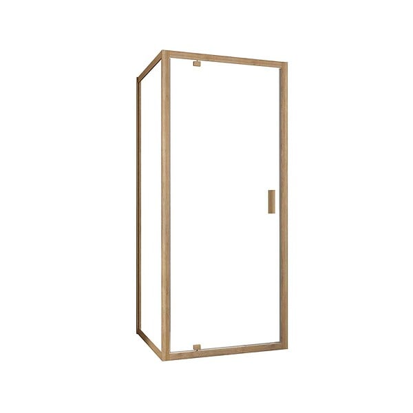AURLANE - Porte de Douche Pivotante et Retour 90x90x200cm - Profilés Alu Effet Bois - Verre Trempé 6mm - large