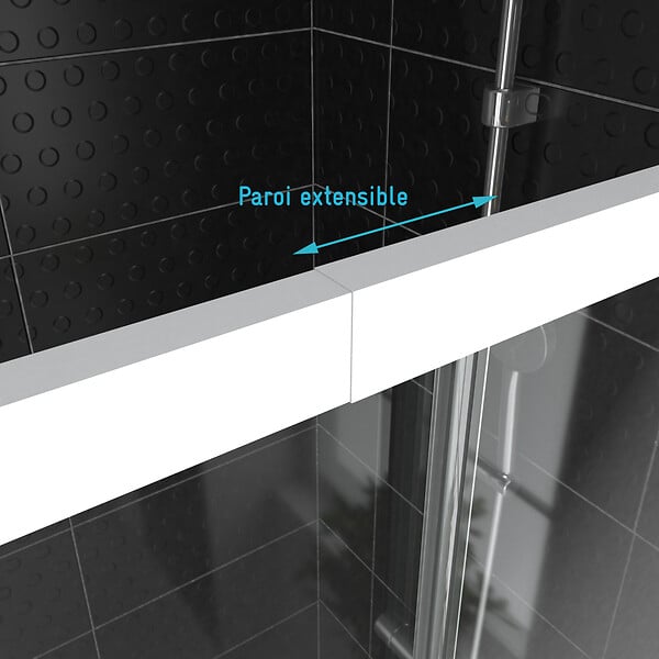 AURLANE - Porte de douche carrée blanc extensible 77 à 90cm de largeur - verre transparent - WHITY - large
