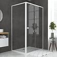 AURLANE - Pack porte de douche Coulissante blanc 120X185 cm + paroi de retour 80cm + receveur à poser - WHITY - vignette