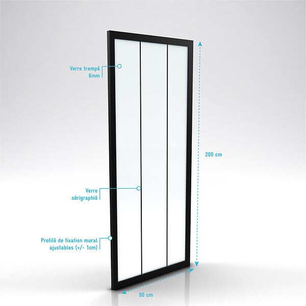 AURLANE - Paroi retour pour porte de douche - 90x200 cm - CRUSHX RETOUR 90CM - large