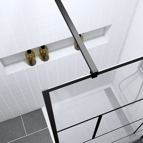 AURLANE - Pack Paroi de douche 90x195 cm + RECEVEUR EN ACRYLIQUE BLANC EFFET PIERRE 90X90 - large