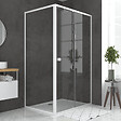 AURLANE - Pack porte de douche Coulissante blanc 120x185cm + retour 80 verre transparent 5mm - WHITY slide 120 - vignette