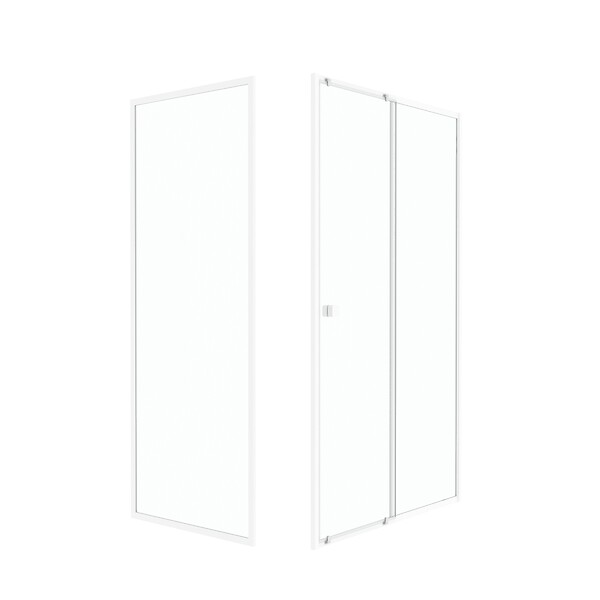 AURLANE - Pack porte de douche Coulissante blanc 120x185cm + retour 80 verre transparent 5mm - WHITY slide 120 - large