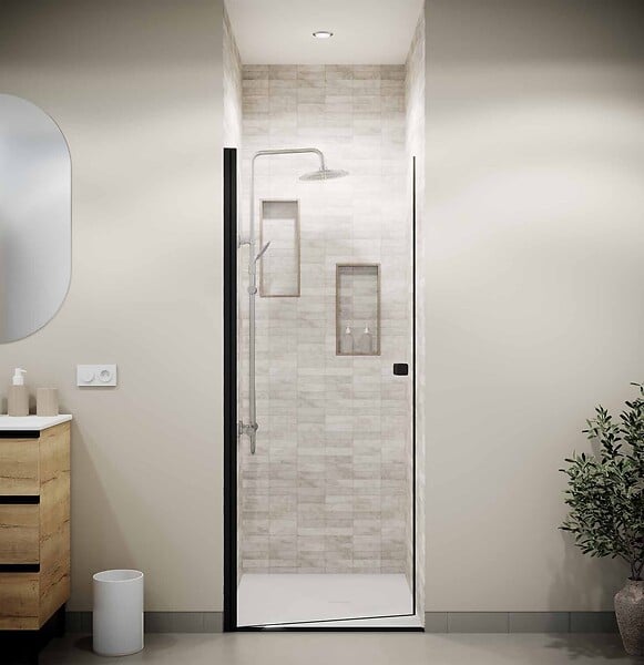 AURLANE - Porte de Douche Pivotante 70x195cm - Verre Trempe 8mm Anticalcaire - Alu Noir - DARK ELEMENTARY - large