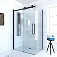 AURLANE - Porte de douche coulissante 120x200cm noir mat - rail soft close + RETOUR 80 - RAILROAD DARK - vignette