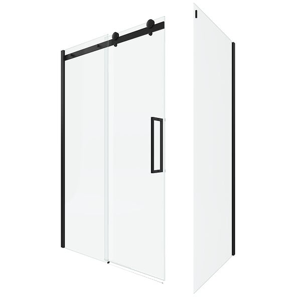 AURLANE - Porte de douche coulissante 120x200cm noir mat - rail soft close + RETOUR 80 - RAILROAD DARK - large