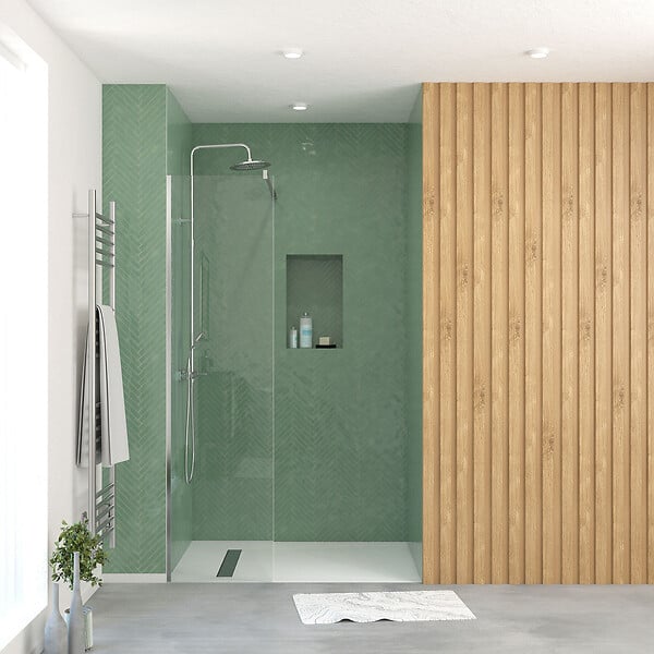 AURLANE - Paroi de Douche 50x195 cm en Verre Trempé 5 mm - Finition Chromé - CHROMED ELEMENTARY - large