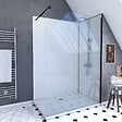 AURLANE - Pack douche à l'Italienne 90x120 - Kit Panneaux muraux Blanc/Noir + receveur + Paroi transparente - vignette