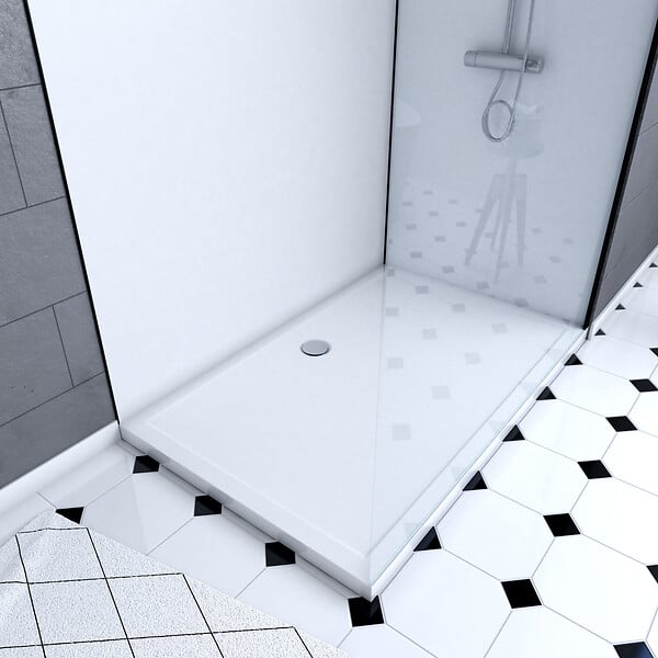 AURLANE - Pack douche à l'Italienne 90x120 - Kit Panneaux muraux Blanc/Noir + receveur + Paroi transparente - large