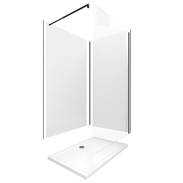 AURLANE - Pack douche à l'Italienne 90x120 - Kit Panneaux muraux Blanc/Noir + receveur + Paroi transparente - large