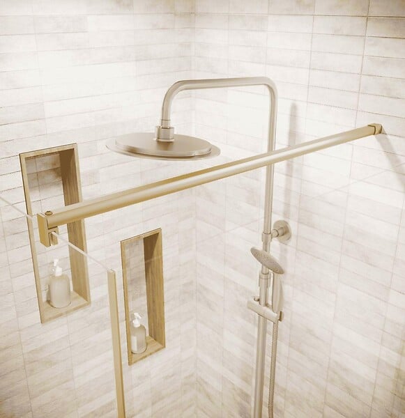 AURLANE - Retour pour Porte de Douche 80x195cm Verre Trempe 8mm Anticalcaire - Alu Or Brosse - GOLD ELEMENTARY - large