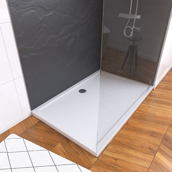 AURLANE - Ensemble complet douche à l'Italiennne avec Receveur 120x90 + Paroi chrome + Panneaux muraux 90&120 - large