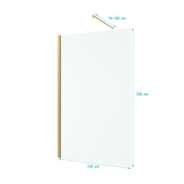 AURLANE - Paroi de Douche 120x200cm Verre Transparent - Barre de Fixation Extensible et Profil Or Brossé - large