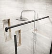 AURLANE - Porte de Douche Pivotante 90x180cm et Retour 80cm - Profil Noir - Verre 5mm - DARK ELEMENTARY - vignette