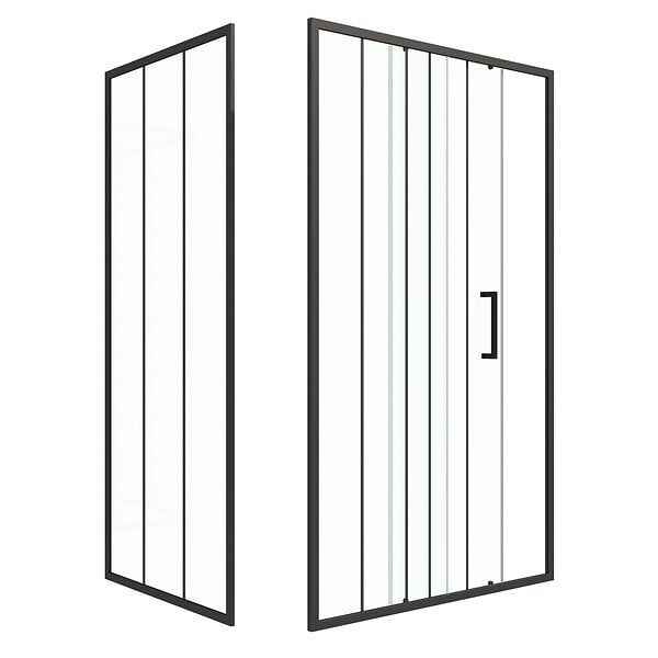 AURLANE - Porte de douche serigraphiee - 120x200cm + Paroi retour - 90x200 cm - PORTE COULISSANTE - large