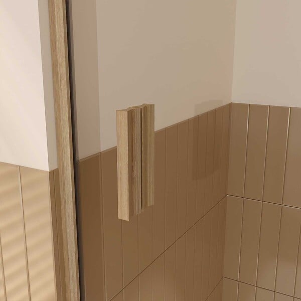 AURLANE - Porte de Douche Coulissante et Retour 120x80x200cm - Profilés Alu Effet Bois - Verre Trempé 6mm - large