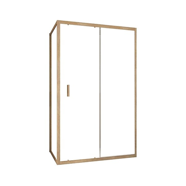 AURLANE - Porte de Douche Coulissante et Retour 120x80x200cm - Profilés Alu Effet Bois - Verre Trempé 6mm - large