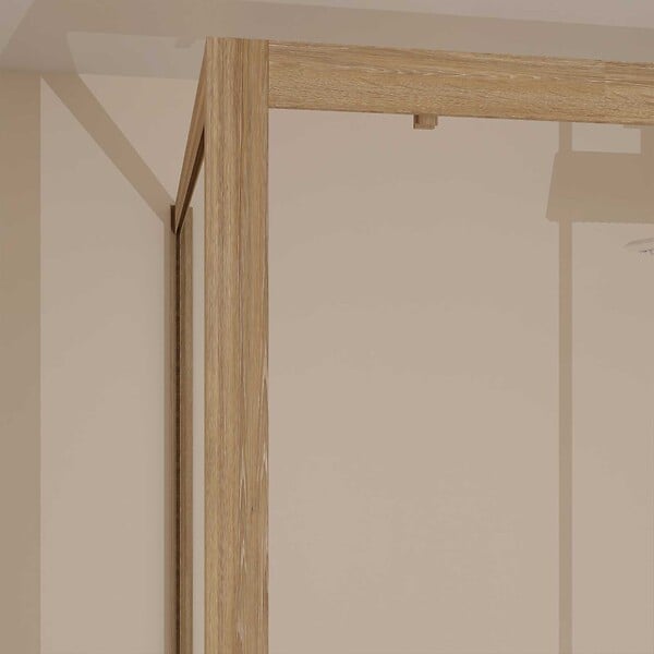AURLANE - Porte de Douche Coulissante et Retour 120x80x200cm - Profilés Alu Effet Bois - Verre Trempé 6mm - large