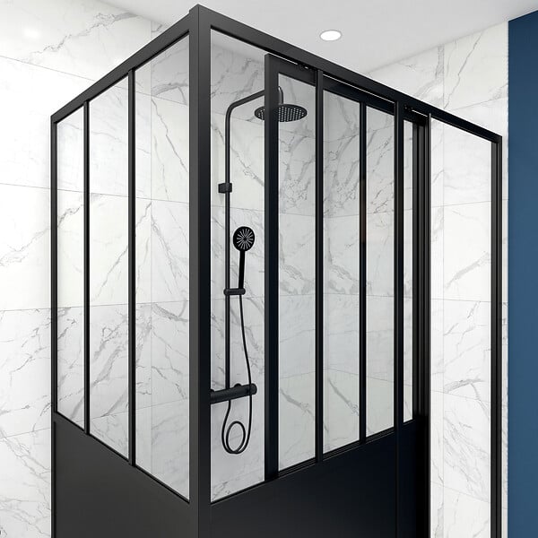 AURLANE - Porte de douche coulissante 120x200cm et paroi de retour 90x200cm type atelier - large