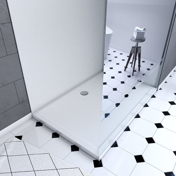 AURLANE - Pack douche à l'Italienne 90x120 - Kit Panneaux muraux Blanc/Chrome + receveur + Paroi Miroir 8 mm - large