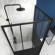 AURLANE - Porte de douche pivotante + paroi retour atelier - 90x200cm PROFILE NOIR MAT - verre 5mm - vignette