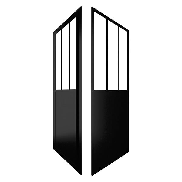 AURLANE - Porte de douche pivotante + paroi retour atelier - 90x200cm PROFILE NOIR MAT - verre 5mm - large