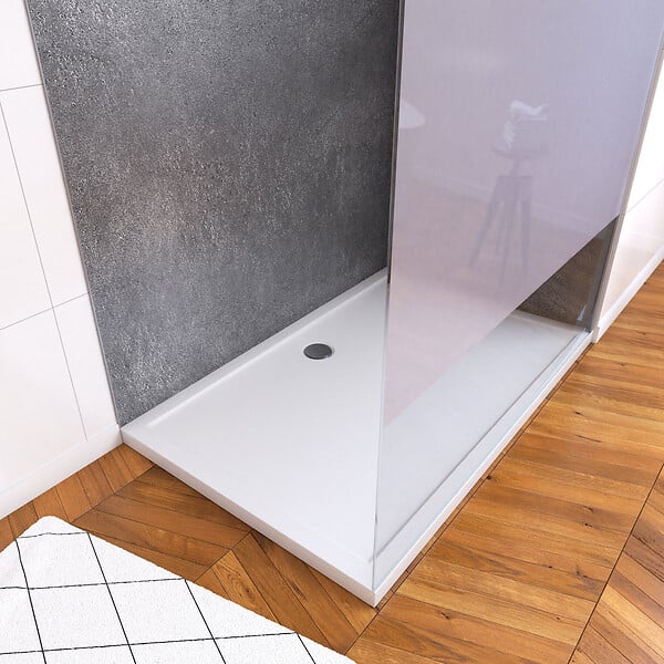 AURLANE - Panneaux Muraux Silver Grey 90+120x210 - Receveur 120x90 - Paroi 8mm Dépolie 120x200 + Bras - large