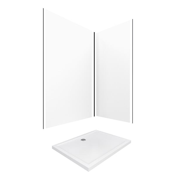 AURLANE - Pack Panneaux Muraux Aluminium Blanc 120+90 - Profilés Noir Mat + Receveur Acrylique 120x90 - large