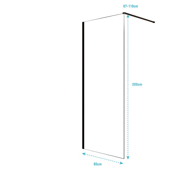 AURLANE - Paroi de Douche 80x200cm en Verre Trempé Transparent 8mm Anticalcaire - Profilé Noir Mat - LINA - large