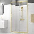 AURLANE - Porte de douche Coulissante 120x200cm - Profilés Or Doré Brossé - Verre Trempé 6mm - GOLDY CRUSH - vignette