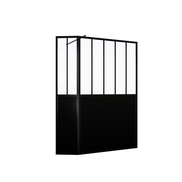 AURLANE - Paroi de Douche Façon Verrière avec Volet Pivotant - 120+40x200 cm - Verre Transparent et Noir - large