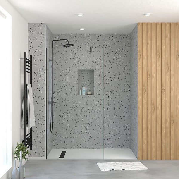 AURLANE - Paroi de Douche 100x195 cm en Verre Trempé 5 mm - Finition Noire - DARK ELEMENTARY - large