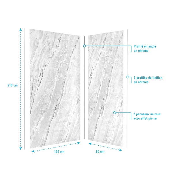 AURLANE - Pack de 2 Panneaux Muraux Pierre Artic Storm 90+120x210 cm avec Profilés ANODISE BRILLANT - STONE'IT - large