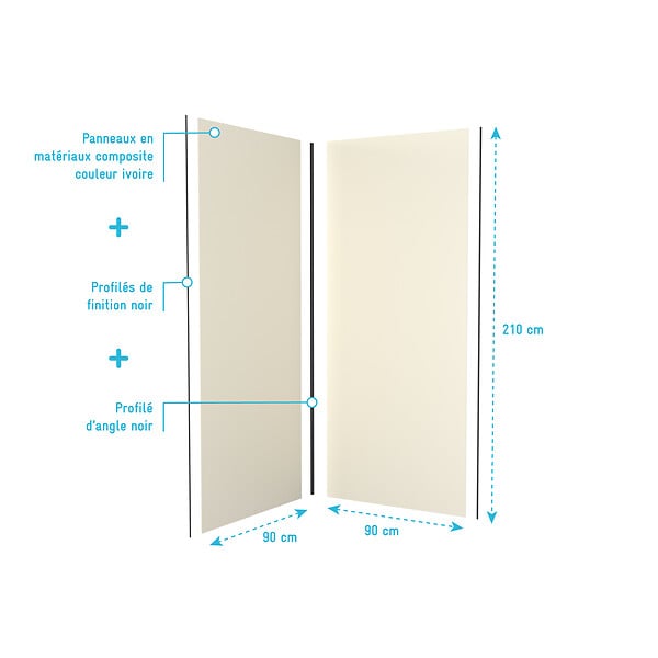 AURLANE - LOT de 2 Panneaux Muraux Aluminium IVOIRE 90+90x210 cm avec Profilés NOIR MAT - WALL'IT - large