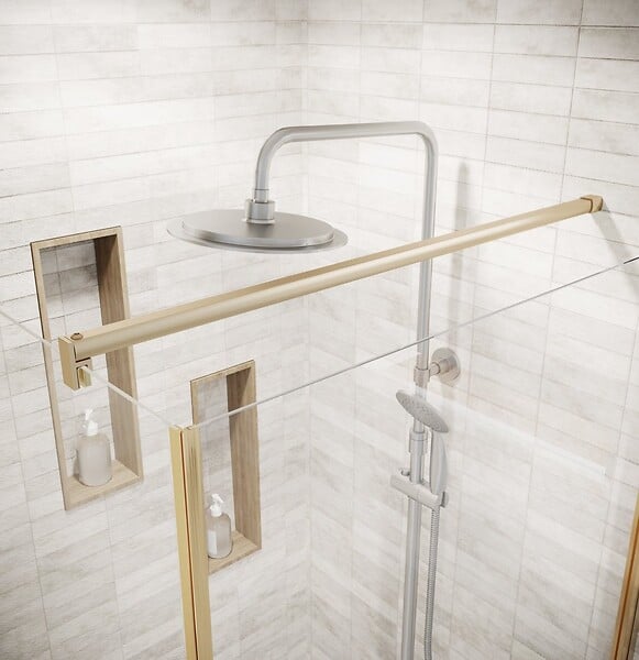 AURLANE - Porte de Douche Pivotante 70x180cm et Retour 80cm - Profil Or Brosse - Verre 5mm - GOLD ELEMENTARY - large