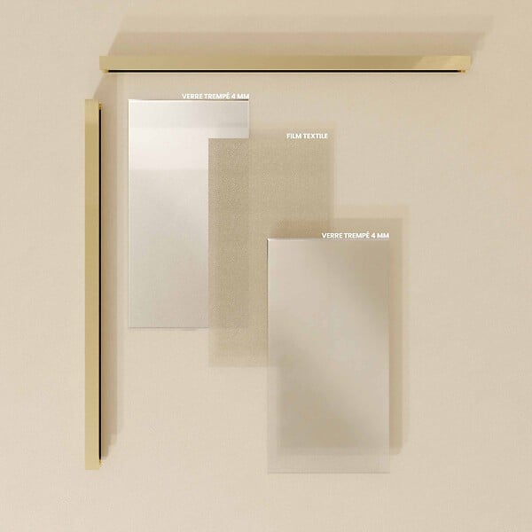 AURLANE - Paroi de douche 120x200cm - Verre feuilleté avec tissu doré - Encadrement Or Doré Brossé - COUTURE - large