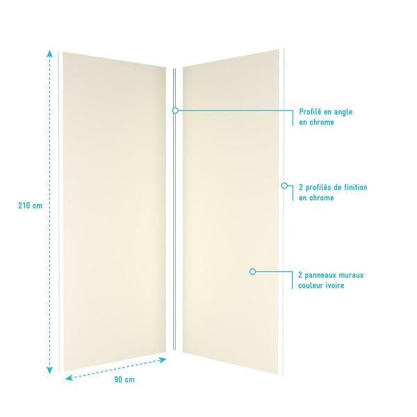 AURLANE - Pack 2 Panneaux muraux Ivoire 90x210cm avec Profilés Chrome - WALL'IT - large