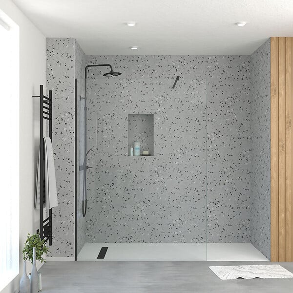 AURLANE - Paroi de Douche 140x195 cm en Verre Trempé 5 mm - Finition Noire - DARK ELEMENTARY - large