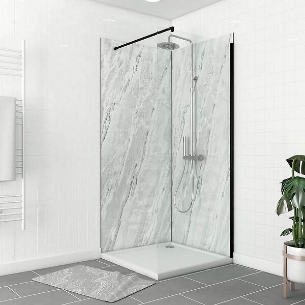 AURLANE - Pack de 2 Panneaux Muraux Pierre Artic Storm 90+90x210 cm avec Profilés NOIR MAT - STONE'IT - large