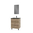 AURLANE - Pack Meuble SDB 60cm sur pieds 3 tiroirs Chene_Vasque noire + Miroir Led - TIMBER 60_Pack 14 - vignette
