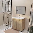 AURLANE - Meuble de salle de bains 70cm TIMBER Décor Chêne Naturel à Portes Vasque Blanche et Miroir 70x50 - vignette