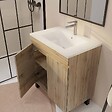 AURLANE - Meuble de salle de bains 70cm TIMBER Décor Chêne Naturel à Portes Vasque Blanche et Miroir 70x50 - vignette