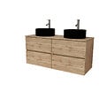 AURLANE - Meuble Salle de Bains 120cm 4 Tiroirs Chêne Naturel - 2 Vasques Rondes 41cm en Céramique Noire - vignette